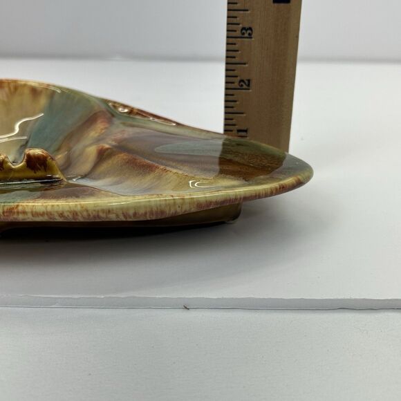 Vintage MCM Dryden Pottery Ozark Frontier Ashtray Brown Blue Drip Glaze 9.5” - Picture 11 of 12